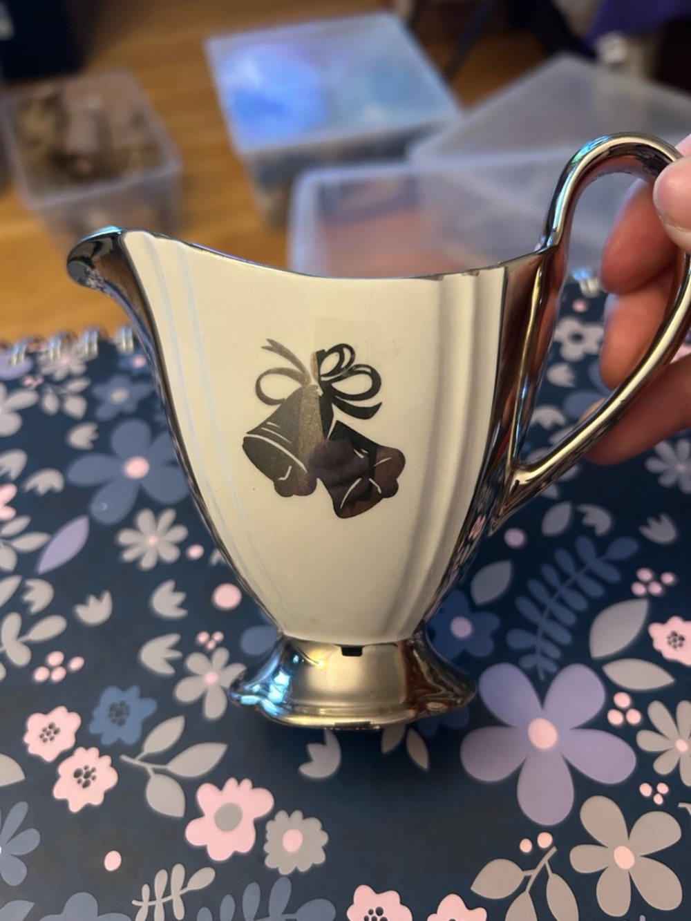 Vintage Silver-tone Decorative Creamer with Bell Motif